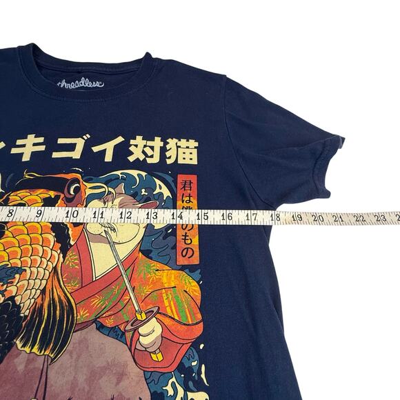 Threadless Navy Cat and Koi Asian Inspired Graphic Print Short Sleeve T Shirt - Picture 10 of 16